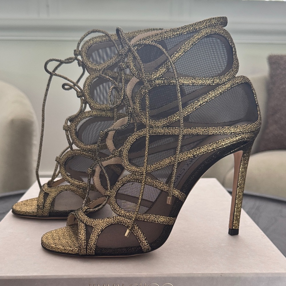 Jimmy Choo Glittering Gold Mesh Heels